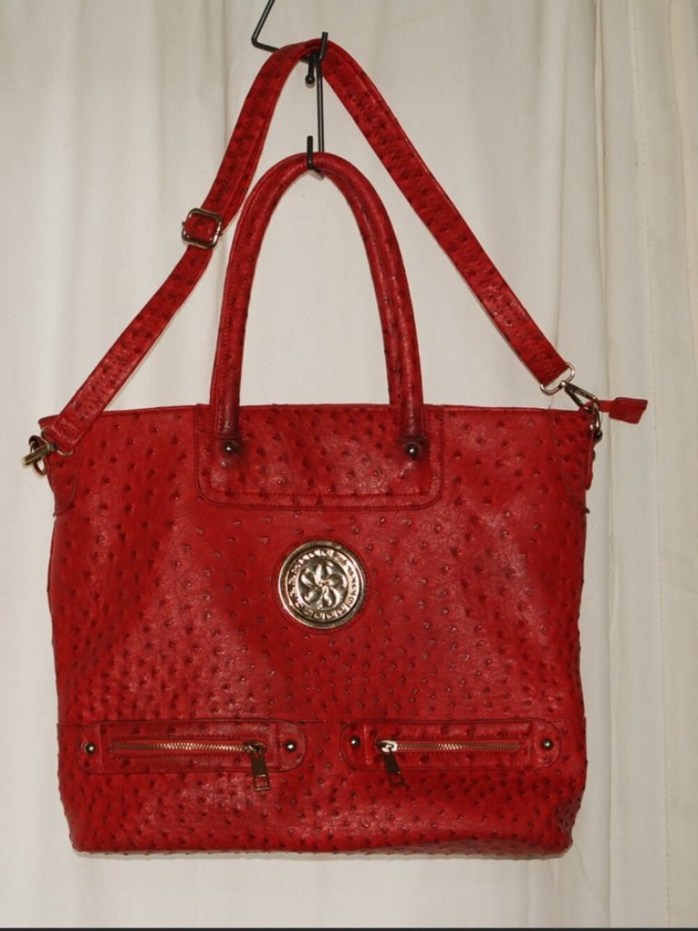 Red Leather Ostrich Large Crossbody Bag